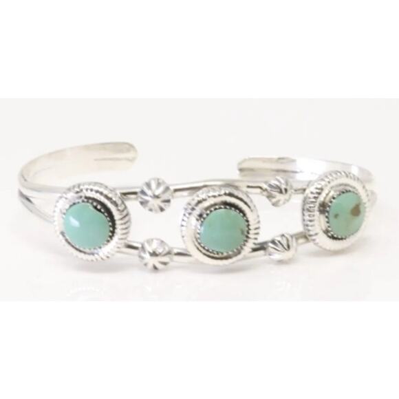 Native America Navajo Sterling Silver Turquoise Bracelet Cuff By Dorothy Lee - Picture 1 of 4